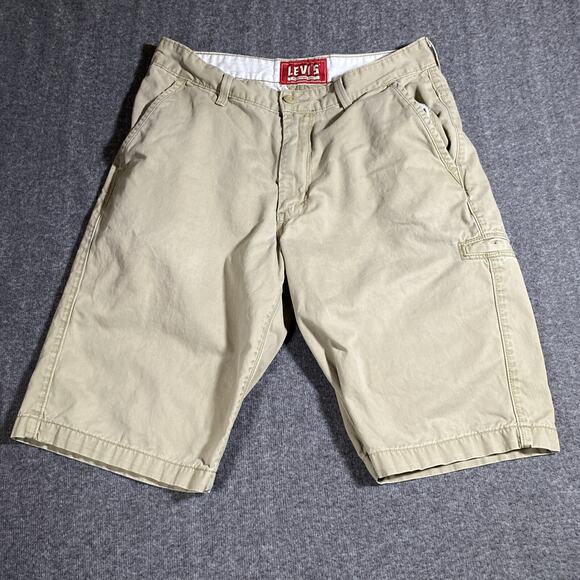 Levis Shorts Mens 33 Khaki Chino Flat Front Relaxed‎ Y2K - Picture 1 of 10